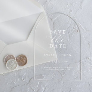 Elegant Script White Modern Wedding Save the Date Acrylic Invitations
