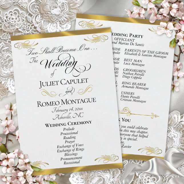 Elegant Script - White Pearl/Gold Wedding Programme (Creator Uploaded)