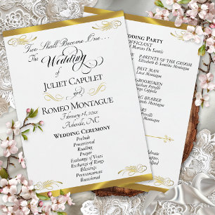 Elegant Script - White Pearl/Gold Wedding Programme
