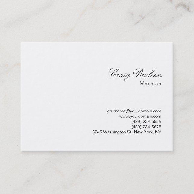 Elegant Script White Plain Chubby Business Card (Front)
