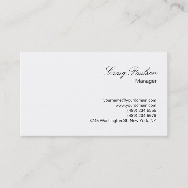 Elegant Script White Plain Simple Business Card (Front)