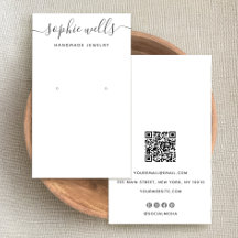 Elegant Script White QR Code Earring Display