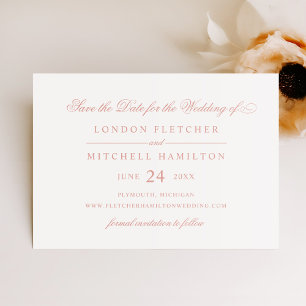 Elegant Script White Rose Gold Wedding Save The Date