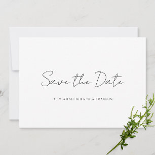 Elegant Script White Save the Date Wedding Card