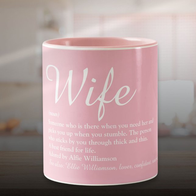 Elegant Script Wife Definition Girly Pink Fun Two-Tone Coffee Mug (Elegant Script Wife Definition Girly Pink Fun Two-Tone Coffee Mug)