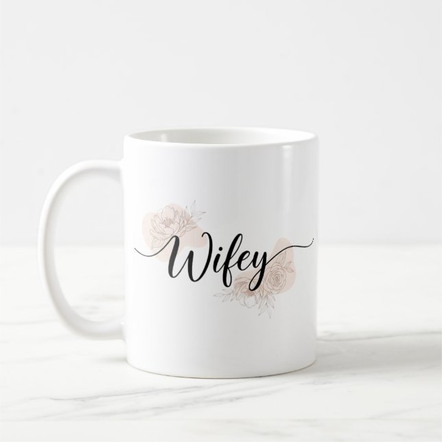 Elegant Script Wifey Floral Coffee Mug (Left)