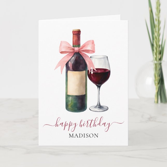 Elegant Script Wine Lovers Custom Birthday Card (Front)