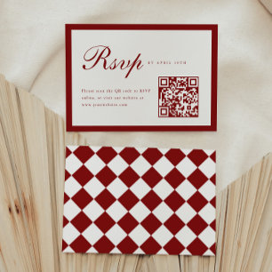 Elegant Script Wine Red QR Code Graduation Party RSVP Card