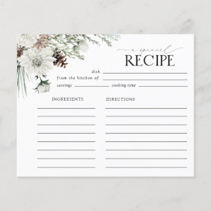 Elegant Script Winter Bridal Shower Recipe Card