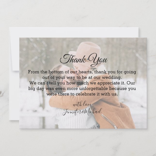 Elegant Script Winter Wedding Photo Thank You Card (Front)