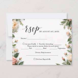 Elegant Script with Floral and Meal Choice RSVP Card