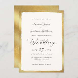 Elegant Script with Gold Edge Semi Formal Wedding Invitation
