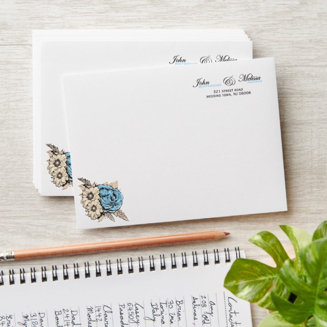 elegant script with rose on the corner envelope (Stacked)