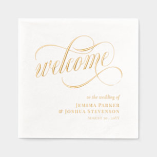 Elegant Script With Swirls Wedding Welcome Gold Foil Napkins