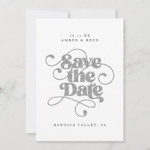 Elegant Script Words Silver Faux Glitter  Save The Date