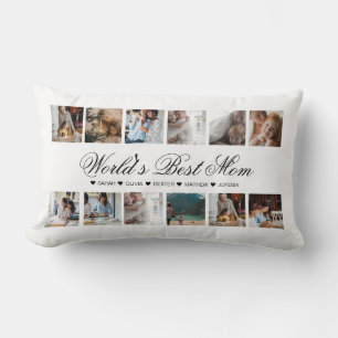 Elegant Script World's Best Mum Photo Collage Lumbar Cushion