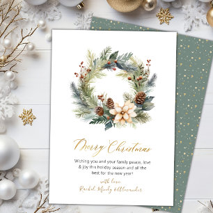 Elegant Script Wreath Greenery Christmas Card