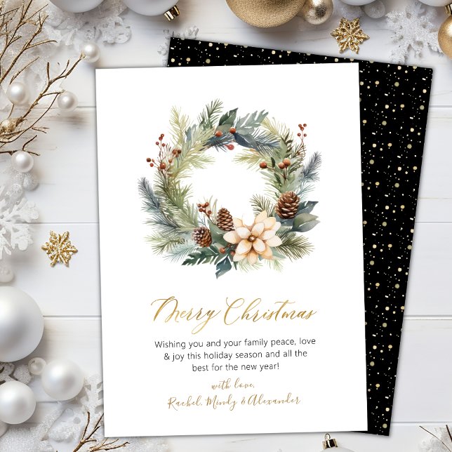 Elegant Script Wreath Greenery Christmas Card (Creator Uploaded)