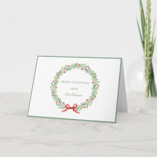Elegant Script Wreath Merry Christmas Holiday Card