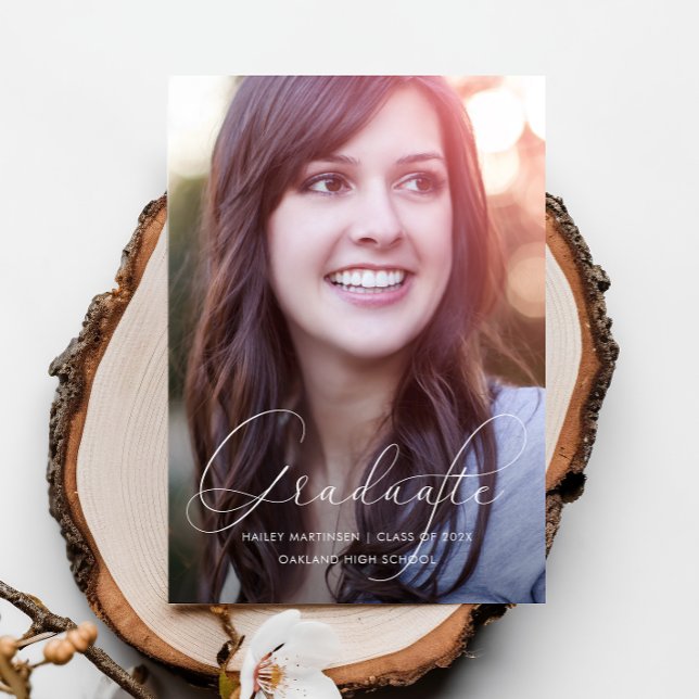 Elegant Script Yellow Photo Graduation Party Invitation (Creator Uploaded)
