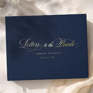 Elegant Scripted Font Navy Blue Bridal Shower Guest Book