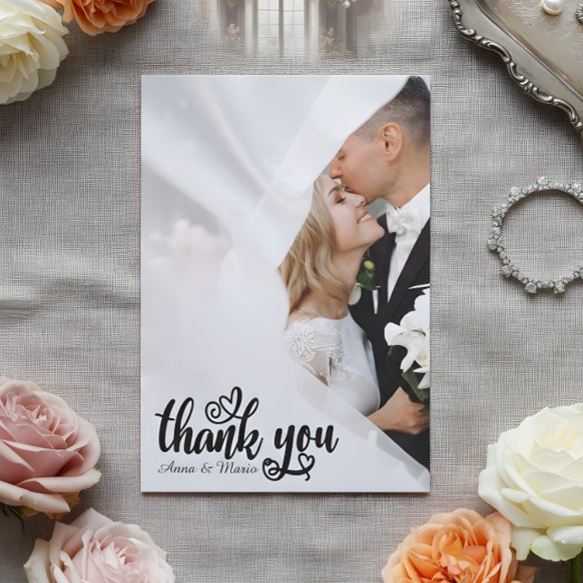 Elegant Scripted Wedding Thank You Card W Note (Creator Uploaded)