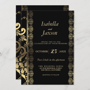 Elegant Scroll Black and Gold Invitation