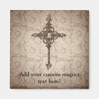 Elegant Scroll Christian Cross w/Swirl Background Magnet