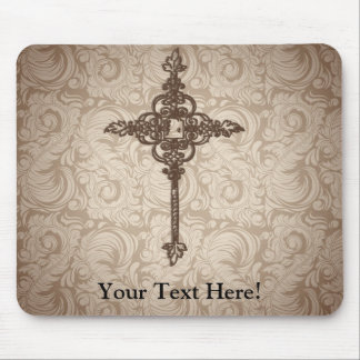 Elegant Scroll Christian Cross w/Swirl Background Mouse Mat