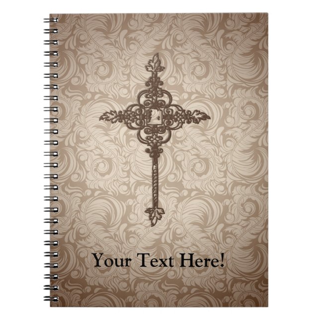 Elegant Scroll Christian Cross w/Swirl Background Notebook (Front)