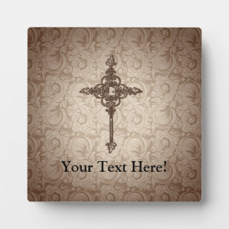 Elegant Scroll Christian Cross w/Swirl Background Plaque