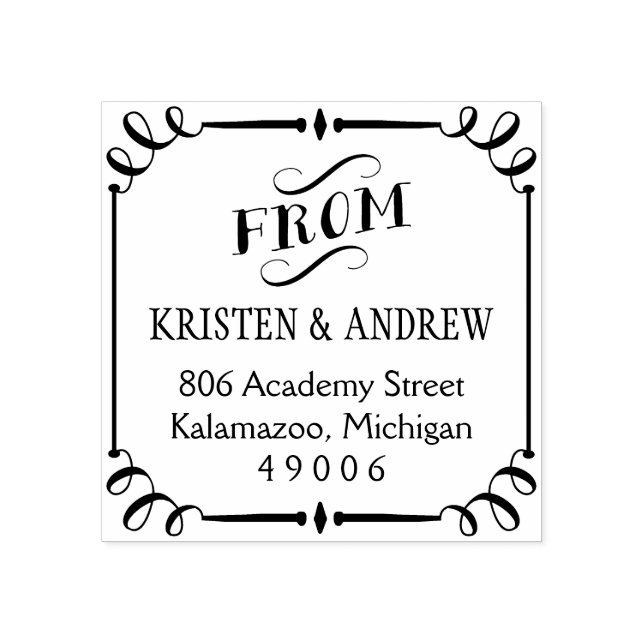 Elegant Scroll Framed From Return Address Rubber Stamp (Imprint)