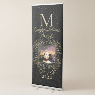 Elegant Scroll + Gold Dots Congratulation Class of Retractable Banner