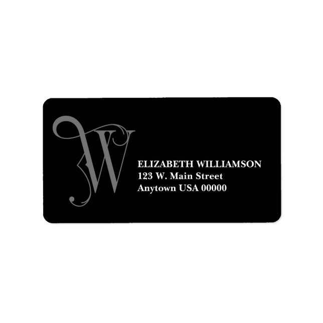 Elegant Scroll Monogram W in Grey & Black Address Label (Front)