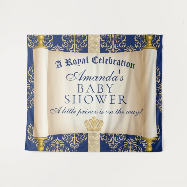 Elegant Scroll Prince Baby Shower Backdrop Tapestry (Front (Horizontal))