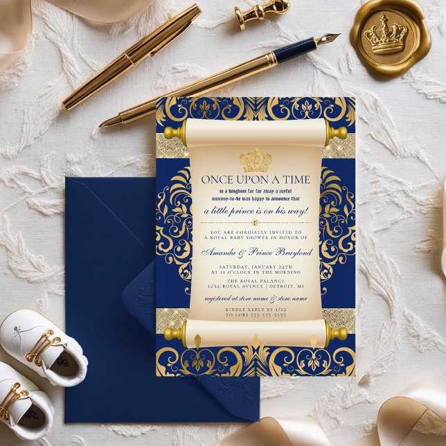 Elegant Scroll Prince Baby Shower  Invitation (Boy Royal Prince Baby Shower | Blue Royal Baby Shower)