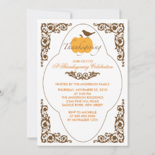 Elegant Scroll Pumpkin Thanksgiving Invitations