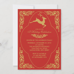 Elegant Scroll Reindeer Christmas Party Invitation
