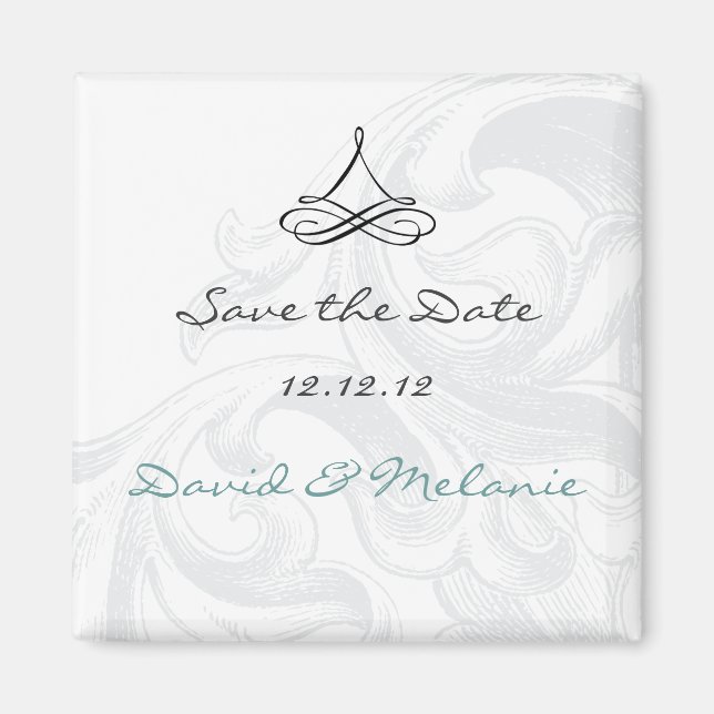 Elegant Scroll Save the Date Wedding Magents Magnet (Front)
