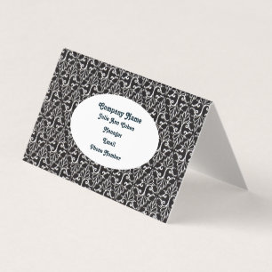 Elegant Scrolled Black White Damask Design Business Card