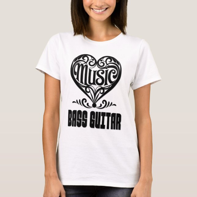 Elegant Scrolled Heart for Bass Guitar Lovers T-Shirt (Front)