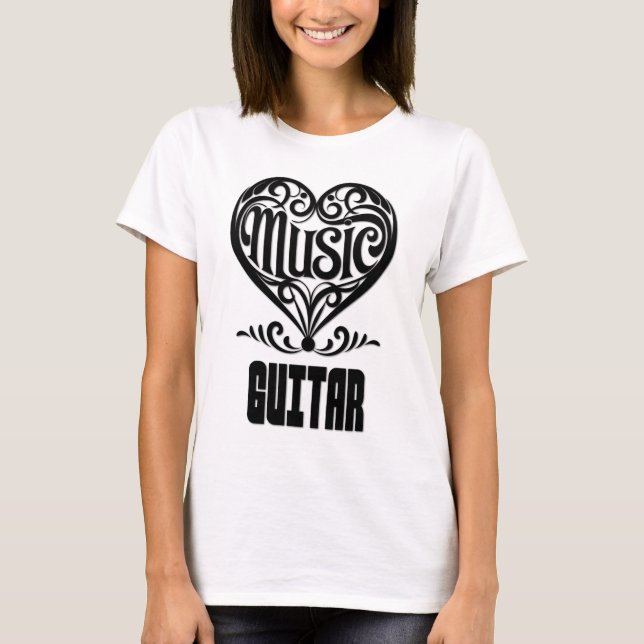 Elegant Scrolled Heart for Guitar Lovers T-Shirt (Front)