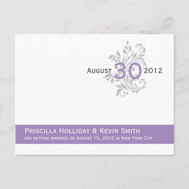 Elegant Scrolls Lavender Purple Grey Customised Sa Announcement Postcard (Front)