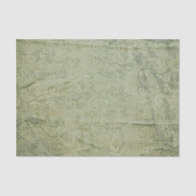 Elegant Scrolls on an Olive Green Background Tissue Paper (Front)
