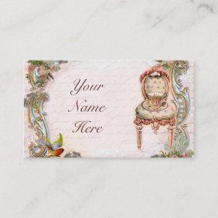 Elegant Scrolls & Pink Roses & Teacup Business Card