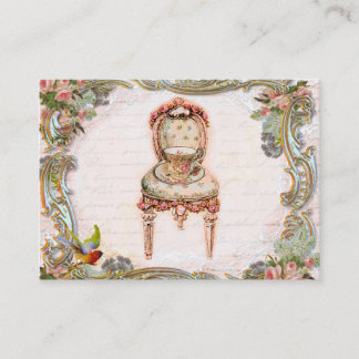 Elegant Scrolls & Pink Roses & Teacup Business Card
