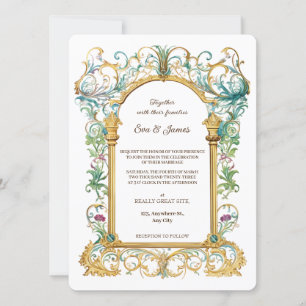 Elegant Scrollwork Floral Regal Botanical Wedding Invitation