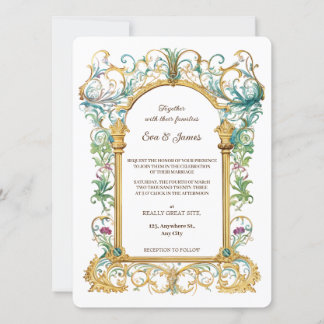 Elegant Scrollwork Floral Regal Botanical Wedding Invitation