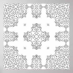 Elegant Scrollwork Medallion Pattern to Colour Art Poster