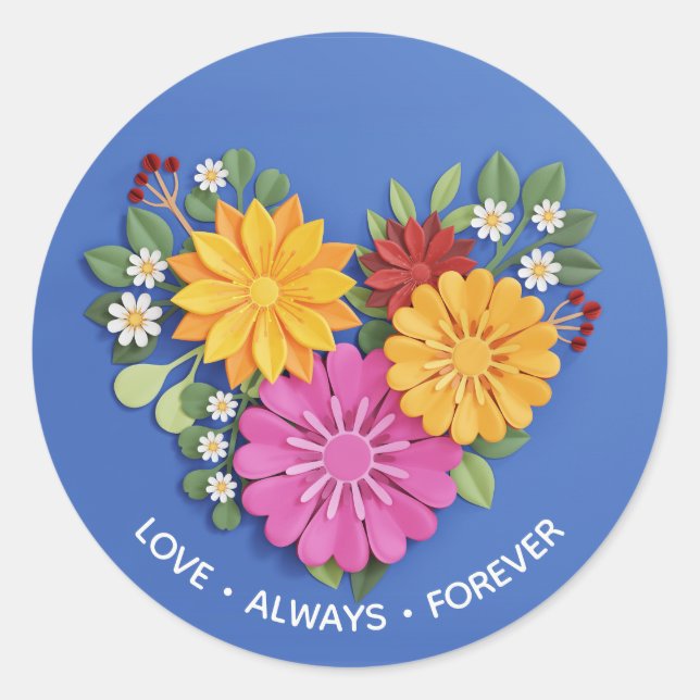 Elegant Sculpted Floral Heart Classic Round Sticker (Front)